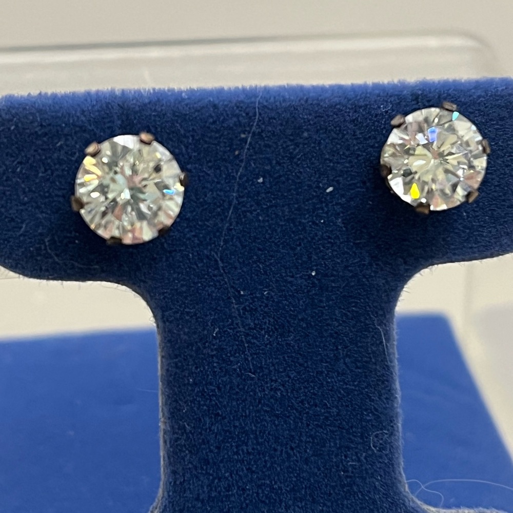 Sterling Silver CZ Stud Earrings with Brilliant Sparkle - Picture 2 of 4